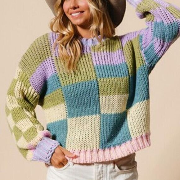 MULTI COLORS CHECKER SWEATER - Picture 1 of 1